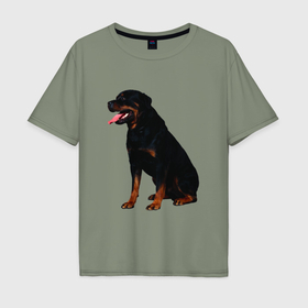 Мужская футболка хлопок Oversize с принтом Rottweiler в Белгороде, 100% хлопок | свободный крой, круглый ворот, “спинка” длиннее передней части | 