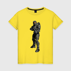 Женская футболка хлопок с принтом Мастер Чиф в Тюмени, 100% хлопок | прямой крой, круглый вырез горловины, длина до линии бедер, слегка спущенное плечо | 