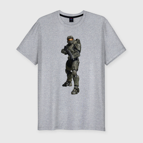 Мужская футболка хлопок Slim с принтом Мастер Чиф в Тюмени, 92% хлопок, 8% лайкра | приталенный силуэт, круглый вырез ворота, длина до линии бедра, короткий рукав | 