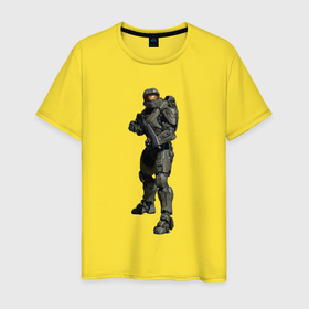 Мужская футболка хлопок с принтом Мастер Чиф в Тюмени, 100% хлопок | прямой крой, круглый вырез горловины, длина до линии бедер, слегка спущенное плечо. | 