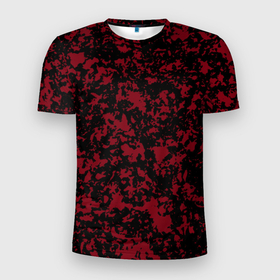 Мужская футболка 3D Slim с принтом Красно чёрная пятнистая текстура в Санкт-Петербурге, 100% полиэстер с улучшенными характеристиками | приталенный силуэт, круглая горловина, широкие плечи, сужается к линии бедра | 