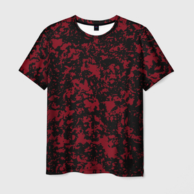 Мужская футболка 3D с принтом Красно чёрная пятнистая текстура в Екатеринбурге, 100% полиэфир | прямой крой, круглый вырез горловины, длина до линии бедер | 