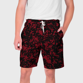 Мужские шорты 3D с принтом Красно чёрная пятнистая текстура в Санкт-Петербурге,  полиэстер 100% | прямой крой, два кармана без застежек по бокам. Мягкая трикотажная резинка на поясе, внутри которой широкие завязки. Длина чуть выше колен | 