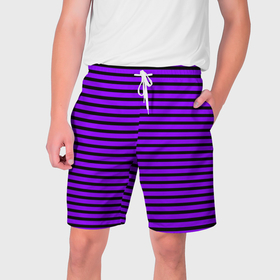 Мужские шорты 3D с принтом Фиолетовый в чёрную полоску ,  полиэстер 100% | прямой крой, два кармана без застежек по бокам. Мягкая трикотажная резинка на поясе, внутри которой широкие завязки. Длина чуть выше колен | 