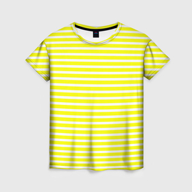 Женская футболка 3D с принтом Жёлтый с белыми полосками в Санкт-Петербурге, 100% полиэфир ( синтетическое хлопкоподобное полотно) | прямой крой, круглый вырез горловины, длина до линии бедер | 