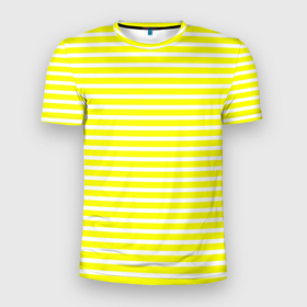 Мужская футболка 3D Slim с принтом Жёлтый с белыми полосками в Екатеринбурге, 100% полиэстер с улучшенными характеристиками | приталенный силуэт, круглая горловина, широкие плечи, сужается к линии бедра | Тематика изображения на принте: 