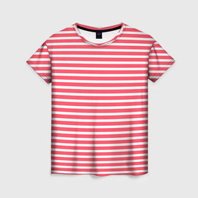 Женская футболка 3D с принтом Белый в коралловую полоску в Санкт-Петербурге, 100% полиэфир ( синтетическое хлопкоподобное полотно) | прямой крой, круглый вырез горловины, длина до линии бедер | 
