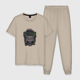 Мужская пижама хлопок с принтом Wilderness outdoor , 100% хлопок | брюки и футболка прямого кроя, без карманов, на брюках мягкая резинка на поясе и по низу штанин
 | Тематика изображения на принте: 
