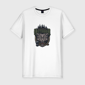 Мужская футболка хлопок Slim с принтом Wilderness outdoor в Санкт-Петербурге, 92% хлопок, 8% лайкра | приталенный силуэт, круглый вырез ворота, длина до линии бедра, короткий рукав | 