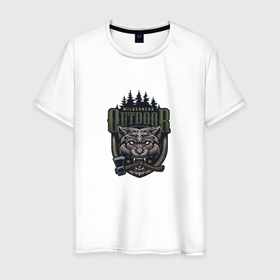 Мужская футболка хлопок с принтом Wilderness outdoor в Екатеринбурге, 100% хлопок | прямой крой, круглый вырез горловины, длина до линии бедер, слегка спущенное плечо. | 