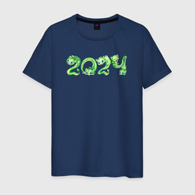 Мужская футболка хлопок с принтом 2024 год дракона в Петрозаводске, 100% хлопок | прямой крой, круглый вырез горловины, длина до линии бедер, слегка спущенное плечо. | 