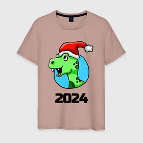 Мужская футболка хлопок с принтом Год дракона  2024 в Петрозаводске, 100% хлопок | прямой крой, круглый вырез горловины, длина до линии бедер, слегка спущенное плечо. | 
