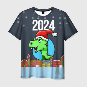 Мужская футболка 3D с принтом Новый год дракона в Курске, 100% полиэфир | прямой крой, круглый вырез горловины, длина до линии бедер | 