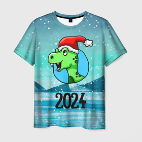 Мужская футболка 3D с принтом Новый год 2024 дракона в Екатеринбурге, 100% полиэфир | прямой крой, круглый вырез горловины, длина до линии бедер | 