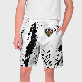 Мужские шорты 3D с принтом Россия спорт краски герб в Новосибирске,  полиэстер 100% | прямой крой, два кармана без застежек по бокам. Мягкая трикотажная резинка на поясе, внутри которой широкие завязки. Длина чуть выше колен | 