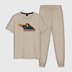 Мужская пижама хлопок с принтом Огонь дракона в Тюмени, 100% хлопок | брюки и футболка прямого кроя, без карманов, на брюках мягкая резинка на поясе и по низу штанин
 | 