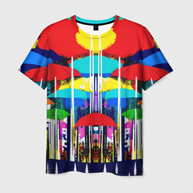 Мужская футболка 3D с принтом Mirror pattern of umbrellas   pop art в Кировске, 100% полиэфир | прямой крой, круглый вырез горловины, длина до линии бедер | 