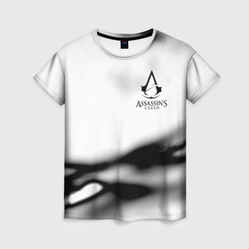 Женская футболка 3D с принтом Assassins Creed logo texture в Санкт-Петербурге, 100% полиэфир ( синтетическое хлопкоподобное полотно) | прямой крой, круглый вырез горловины, длина до линии бедер | 
