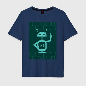 Мужская футболка хлопок Oversize с принтом Андроид на фоне чипа в Санкт-Петербурге, 100% хлопок | свободный крой, круглый ворот, “спинка” длиннее передней части | Тематика изображения на принте: 