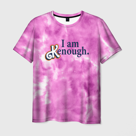 Мужская футболка 3D с принтом I am kenough   розовый тай дай , 100% полиэфир | прямой крой, круглый вырез горловины, длина до линии бедер | 