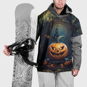 Накидка на куртку 3D с принтом Праздничная хэллоуинская тыква , 100% полиэстер |  | Тематика изображения на принте: 