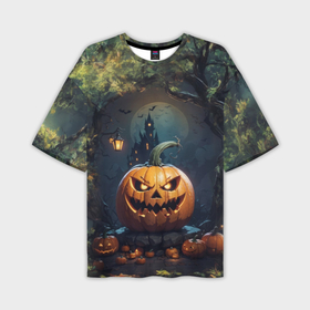 Мужская футболка oversize 3D с принтом Праздничная хэллоуинская тыква ,  |  | Тематика изображения на принте: 
