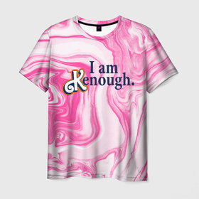 Мужская футболка 3D с принтом I am kenough   розовые разводы краски в Белгороде, 100% полиэфир | прямой крой, круглый вырез горловины, длина до линии бедер | 
