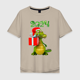 Мужская футболка хлопок Oversize с принтом Дракон с подарком  2024 в Новосибирске, 100% хлопок | свободный крой, круглый ворот, “спинка” длиннее передней части | Тематика изображения на принте: 