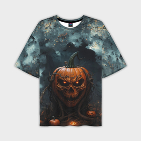 Мужская футболка oversize 3D с принтом Весёлая хэллоуинская тыква в Кировске,  |  | Тематика изображения на принте: 