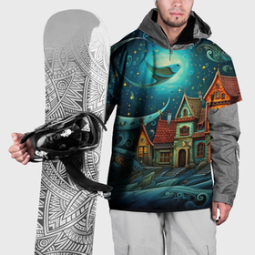Накидка на куртку 3D с принтом Ночь в сказочном портовом городе , 100% полиэстер |  | 