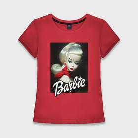 Женская футболка хлопок Slim с принтом Барби ретро черный прямоугольник ,  |  | Тематика изображения на принте: 