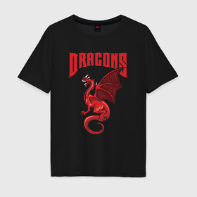 Мужская футболка хлопок Oversize с принтом Red dragons , 100% хлопок | свободный крой, круглый ворот, “спинка” длиннее передней части | 