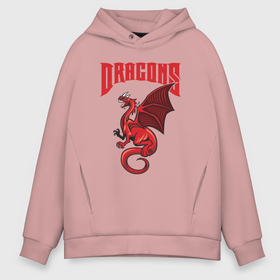 Мужское худи Oversize хлопок с принтом Red dragons в Екатеринбурге, френч-терри — 70% хлопок, 30% полиэстер. Мягкий теплый начес внутри —100% хлопок | боковые карманы, эластичные манжеты и нижняя кромка, капюшон на магнитной кнопке | 