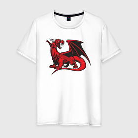 Мужская футболка хлопок с принтом Scarlet dragon в Новосибирске, 100% хлопок | прямой крой, круглый вырез горловины, длина до линии бедер, слегка спущенное плечо. | 