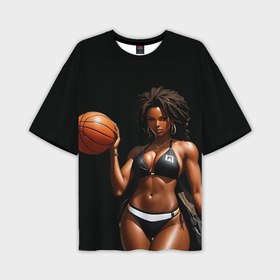 Мужская футболка oversize 3D с принтом Девушка с баскетбольным мячом в Новосибирске,  |  | 