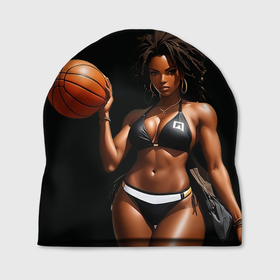 Шапка 3D с принтом Девушка с баскетбольным мячом , 100% полиэстер | универсальный размер, печать по всей поверхности изделия | 