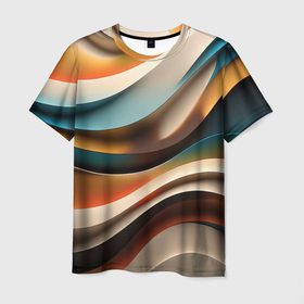 Мужская футболка 3D с принтом Волнистая объёмная текстура   нейросеть в Курске, 100% полиэфир | прямой крой, круглый вырез горловины, длина до линии бедер | 