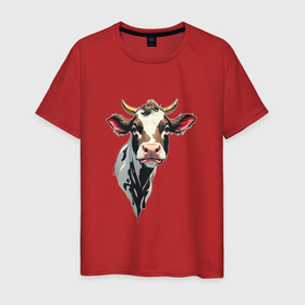 Мужская футболка хлопок с принтом Злая корова в Новосибирске, 100% хлопок | прямой крой, круглый вырез горловины, длина до линии бедер, слегка спущенное плечо. | 