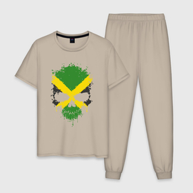 Мужская пижама хлопок с принтом Ямайка череп в Тюмени, 100% хлопок | брюки и футболка прямого кроя, без карманов, на брюках мягкая резинка на поясе и по низу штанин
 | 