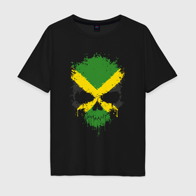 Мужская футболка хлопок Oversize с принтом Ямайка череп в Курске, 100% хлопок | свободный крой, круглый ворот, “спинка” длиннее передней части | 