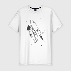 Мужская футболка хлопок Slim с принтом Полёт на ракете в Кировске, 92% хлопок, 8% лайкра | приталенный силуэт, круглый вырез ворота, длина до линии бедра, короткий рукав | 