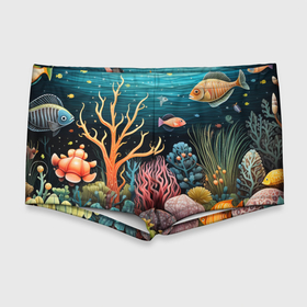 Мужские купальные плавки 3D с принтом Морское дно в стиле фолк арт в Курске, Полиэстер 85%, Спандекс 15% |  | Тематика изображения на принте: 