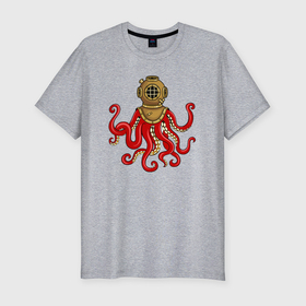 Мужская футболка хлопок Slim с принтом Красный осьминог в Кировске, 92% хлопок, 8% лайкра | приталенный силуэт, круглый вырез ворота, длина до линии бедра, короткий рукав | 