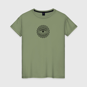 Женская футболка хлопок с принтом Тату глаз с растительным орнаментом в Санкт-Петербурге, 100% хлопок | прямой крой, круглый вырез горловины, длина до линии бедер, слегка спущенное плечо | 
