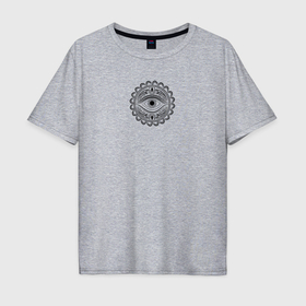 Мужская футболка хлопок Oversize с принтом Тату глаз с растительным орнаментом в Санкт-Петербурге, 100% хлопок | свободный крой, круглый ворот, “спинка” длиннее передней части | 