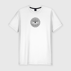 Мужская футболка хлопок Slim с принтом Тату глаз с растительным орнаментом в Кировске, 92% хлопок, 8% лайкра | приталенный силуэт, круглый вырез ворота, длина до линии бедра, короткий рукав | 