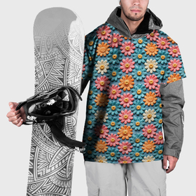 Накидка на куртку 3D с принтом Вязаные цветочки паттерн в Новосибирске, 100% полиэстер |  | 