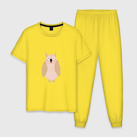 Мужская пижама хлопок с принтом Смешной филин в Екатеринбурге, 100% хлопок | брюки и футболка прямого кроя, без карманов, на брюках мягкая резинка на поясе и по низу штанин
 | 