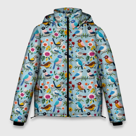 Мужская зимняя куртка 3D с принтом Вязаные птички паттерн в Тюмени, верх — 100% полиэстер; подкладка — 100% полиэстер; утеплитель — 100% полиэстер | длина ниже бедра, свободный силуэт Оверсайз. Есть воротник-стойка, отстегивающийся капюшон и ветрозащитная планка. 

Боковые карманы с листочкой на кнопках и внутренний карман на молнии. | 