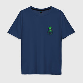 Мужская футболка хлопок Oversize с принтом Зелёный Ктулху , 100% хлопок | свободный крой, круглый ворот, “спинка” длиннее передней части | 